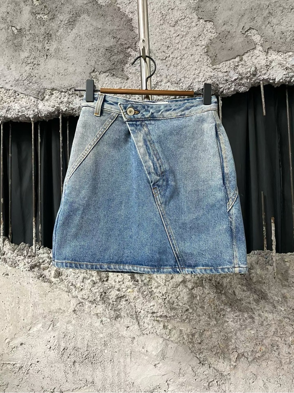 Loewe Distressed Blue Denim Asymmetrical Mini Skirt